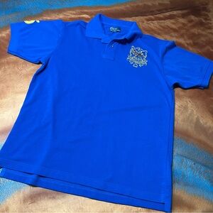Vintage Polo Triple Pony Challenger Ralph Lauren Royal Blue Polo Shirt collar